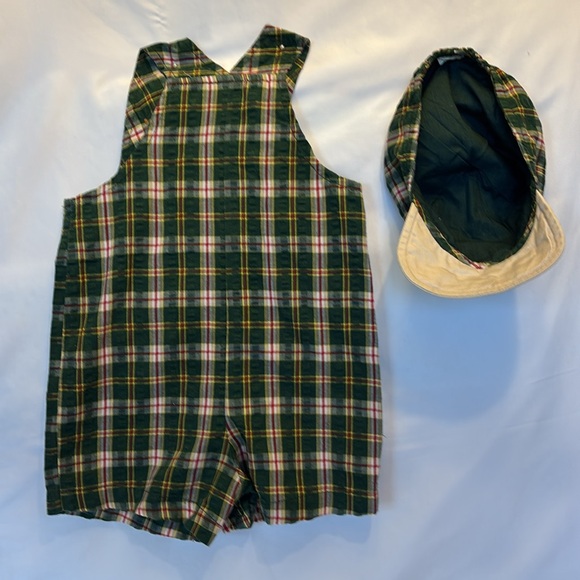 VINTAGE LITTLE BILLY Gently Worn Set Overalls Green/Cream Baseball Cap- 6-9 Mos - Picture 4 of 9